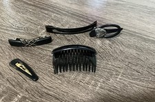 Vintage 1980s Modele Depose Black Side Comb  Lot Of 4 Misc Black Barrettes