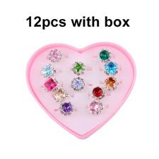 12/36PCS Adjustable Rings Diamond Style with Box Children Birthday Gift Pretend
