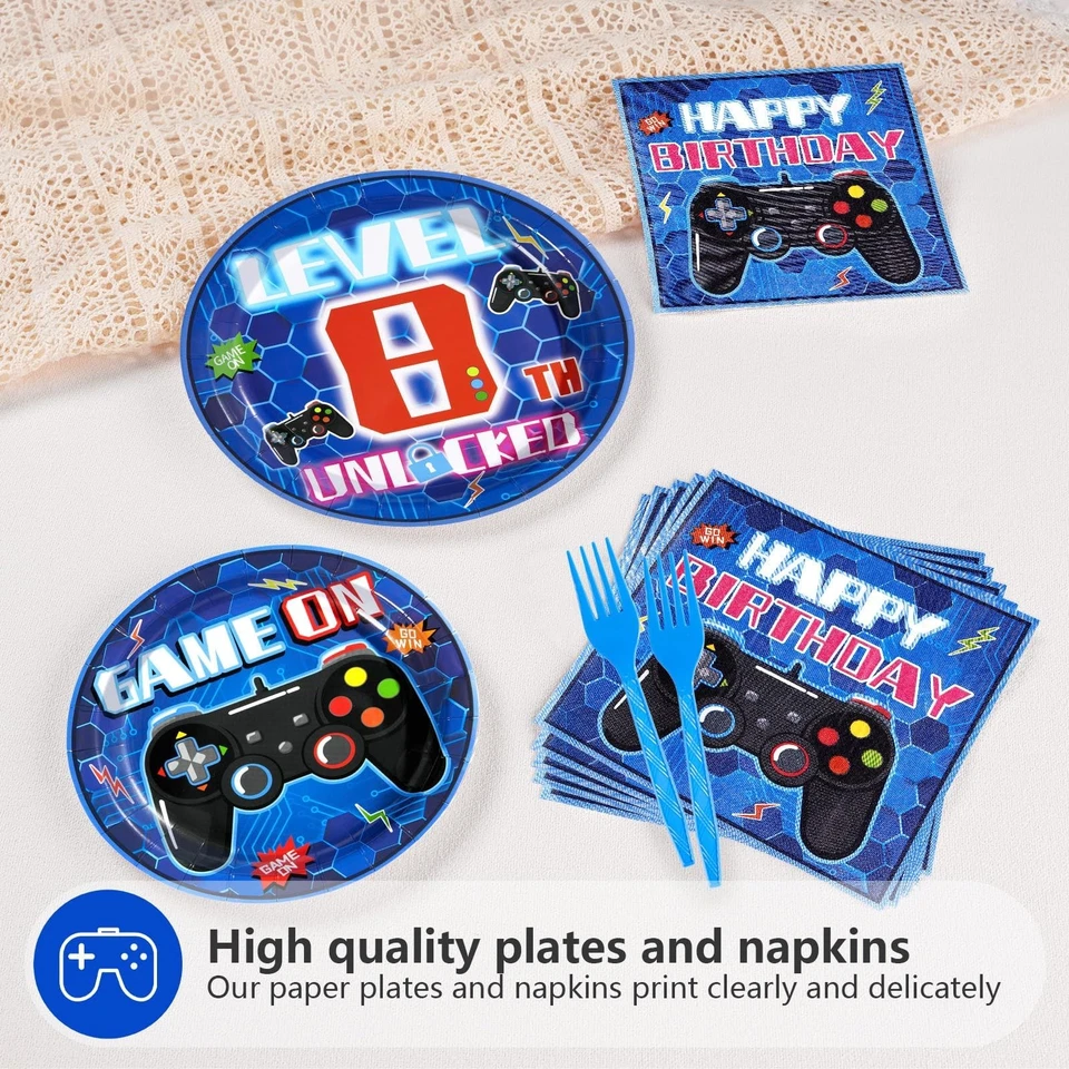 96 Pcs Video Game Birthday Party Decorations for 8-Year-Olds, Plates  Napkins - Image 4 of 4