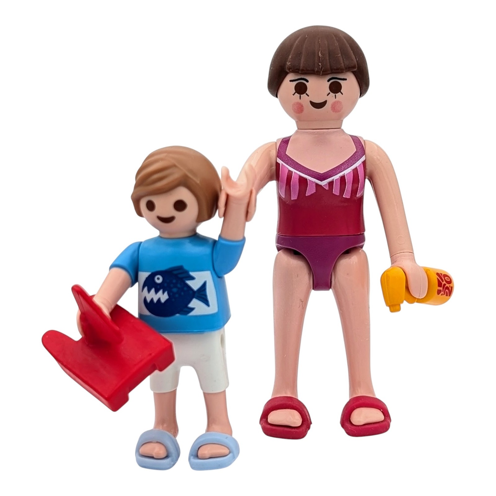 Playmobil lote 2 figuras mujer niño bañador juguete playa barco mar