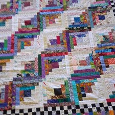 Handmade Patchwork Multicolor Cotton Quilt Log Cabin Pattern. size 59 "x69"