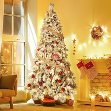 Xmas Prelit Snow Flocked Spruce Artificial Christmas Tree with Warm White Lights