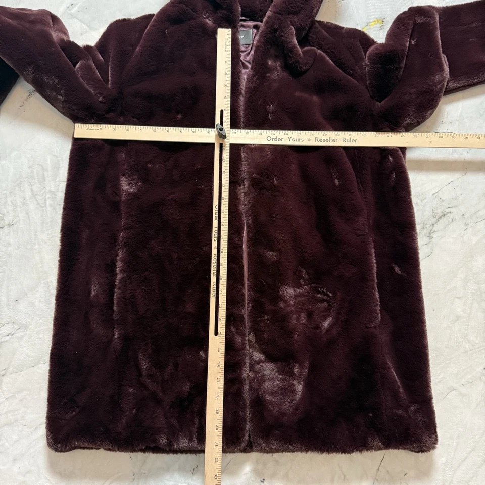 Abrigo DKNY de piel sintética para mujer talla grande púrpura chaqueta con capucha bolsillos Foto 4 de 4