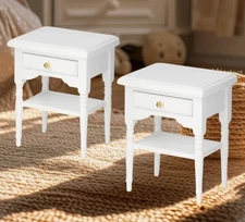 SET OF TWO 1:12 DOLLHOUSE Furniture WHITE WOOD Nightstand Drawer Bedside Table