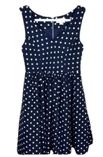 Everly Womens Navy & White Polka Dot Dress Sz S Fit & Flare V Neck