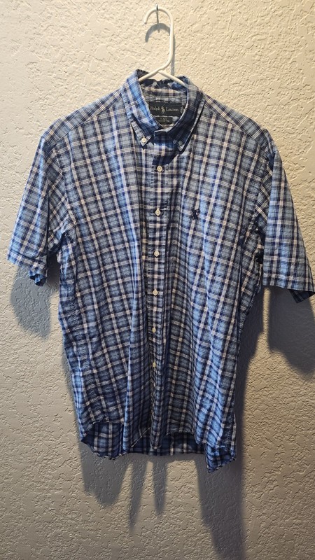 Ralph Lauren "BLAKE" - Blue Plaid Short Sleeve Shirt - Mens Medium - Excellent 