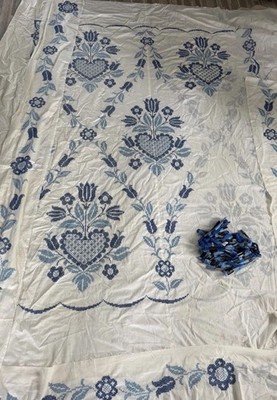 Vintage Hand Embroidered Stitch Double Quilt Unfinished With Threads