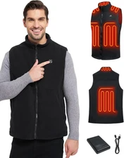 Men'S Fleece Heated Vest with Battery Pack Included, Rechargeable Electric Heati