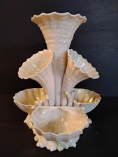 Rare Belleek Marine Vase Epergne Luster 3rd Black Mark Trumpets Shells Coral
