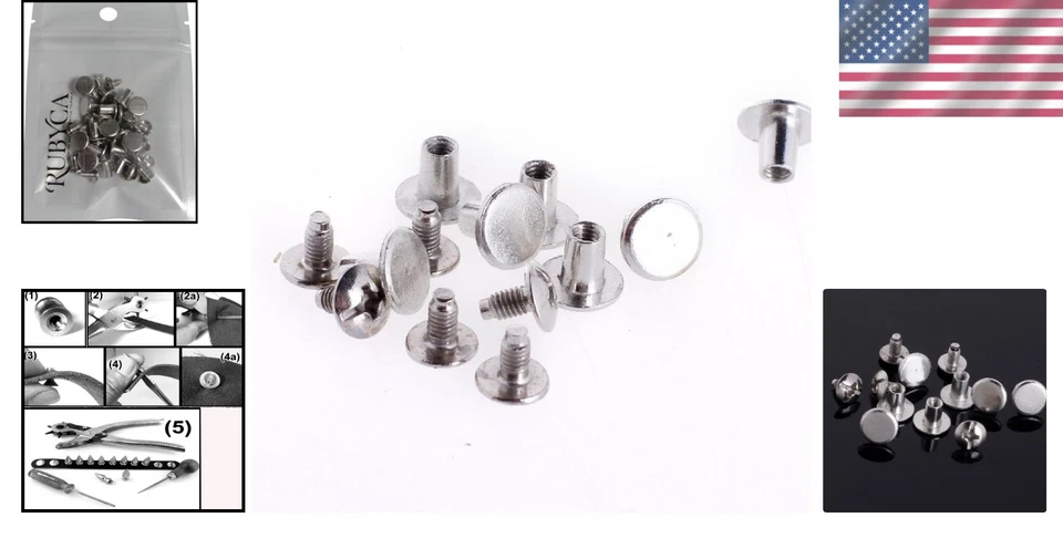 Leather Craft Screws Silver 1/4 Inch 500 Sets Flat Round Heads Fasteners - Image 2 of 4