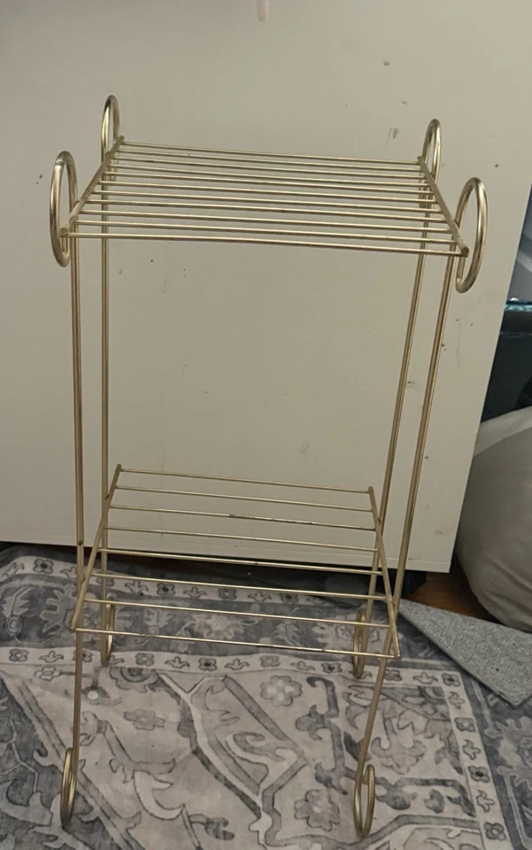 26-дюймовая винтажная золотистая проволочная подставка для растений середины века акцентный стол 2 уровня изогнутая сталь MCM - Изображение 3 из 4