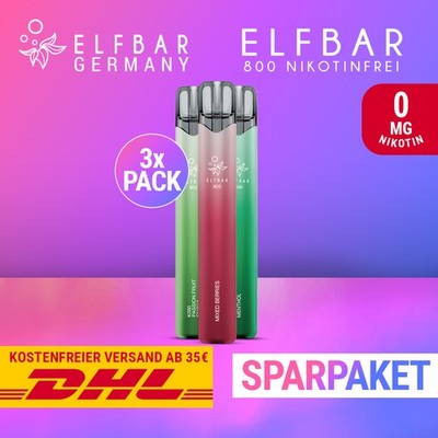 3 x ELFBAR 800 Nikotinfrei E-Zigarette E-Shisha 800 Züge - Alle Sorten - ELF BAR