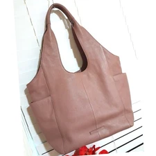 Pebbled Leather XL Mauve Tote Bag Lucky Brand Neutral Color