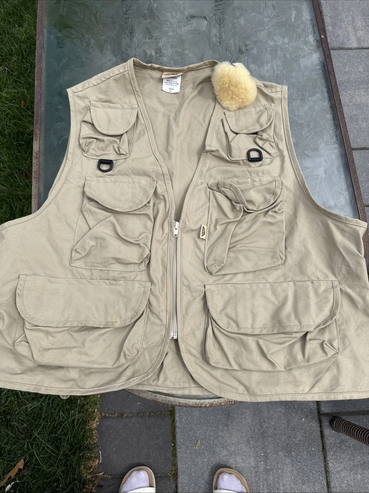 Ideal Fishing Vest Mens XL Khaki Multi Pocket Zip Front Utility Made In USA
