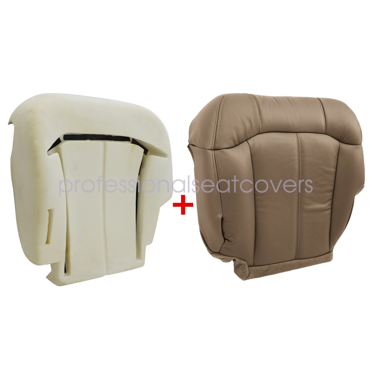 Complete 7-Piece Leather Seat Cover Set + Driver Foam Cushion For 99-02 Silverado/Sierra – Medium Tan