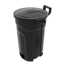 Vented Trash Can 32 Gal Black Outdoor with Wheels Domed Lid Rounded Handles