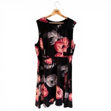Ladies Debenhams Floral Dress Black Red Sleeveless Midi Occasion Party Size 20