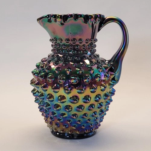 Fenton Original Formula Carnival Glass Black Amethyst Hobnail Pitcher 6" (Blem)