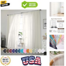 Ivory Sheer Curtains 96 Inch Length 2 Panels Set, Elegant Light Filtering Voi...