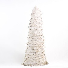 20" Winter Feather Tree White/Gold Christmas Decor