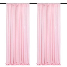 2 PCS 2x8FT Pink Sequin Glitter Backdrop Curtains Wedding Party Drapes Photo