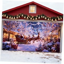 Christmas Garage Door Cover Banner, 6x13 ft Winter Night Scene Christmas train