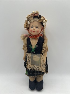 Vintage 1930s Hungarian Folk Composition Cloth Tourist Blonde Doll 10in. Tall