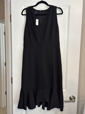 Talbots Women's Size 8 Black Sleeveless Ponte Flounce Hem Wrap Midi Dress NWT