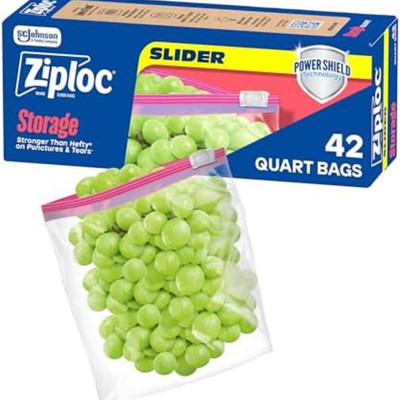 Ziploc Slider Food Storage Freezer Bag Zip Lock Plastic Travel Quart Size 42 Ct