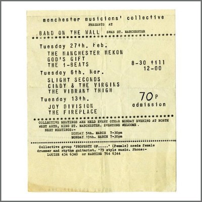Joy Division Band On The Wall Manchester 1979 Concert Handbill (UK)