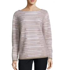 Lafayette 148 NY Wool Flannel Striped Sweater Tea Flower L NWT $498