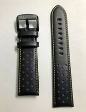 Original Tissot Chrono 22mm Black / Purple / Yellow Leather Watch Band Strap