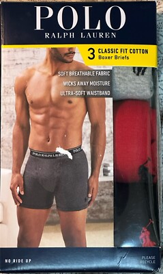 POLO RALPH LAUREN CLASSIC FIT Cotton Boxer Briefs 3 Pack NCBPP3 Men s Size M