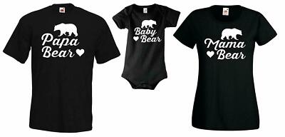 Familie MAMA / PAPA / BABY BEAR Partner T-Shirt Strampler Baby Kinder Spruch Fun