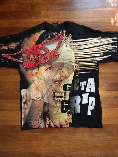 Aerosmith Get a Grip Skull All Over Print Black 1990s vintage concert t-shirt, vintage, size XL, single stitch, B+ condition