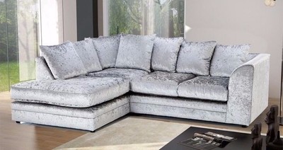 New Chicago Crushed Velvet Corner Sofa Silver Color Dallas Vegas