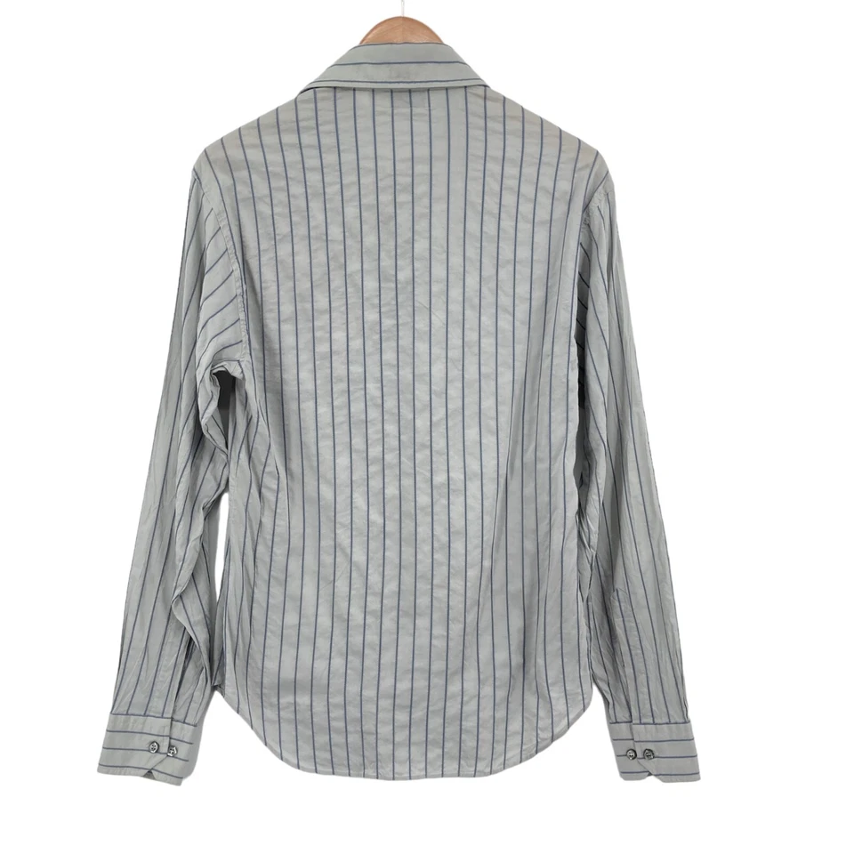 Emporio Armani 纽扣衬衫男式 38 码灰色海军蓝条纹长袖领 — 第 2/4 张图片
