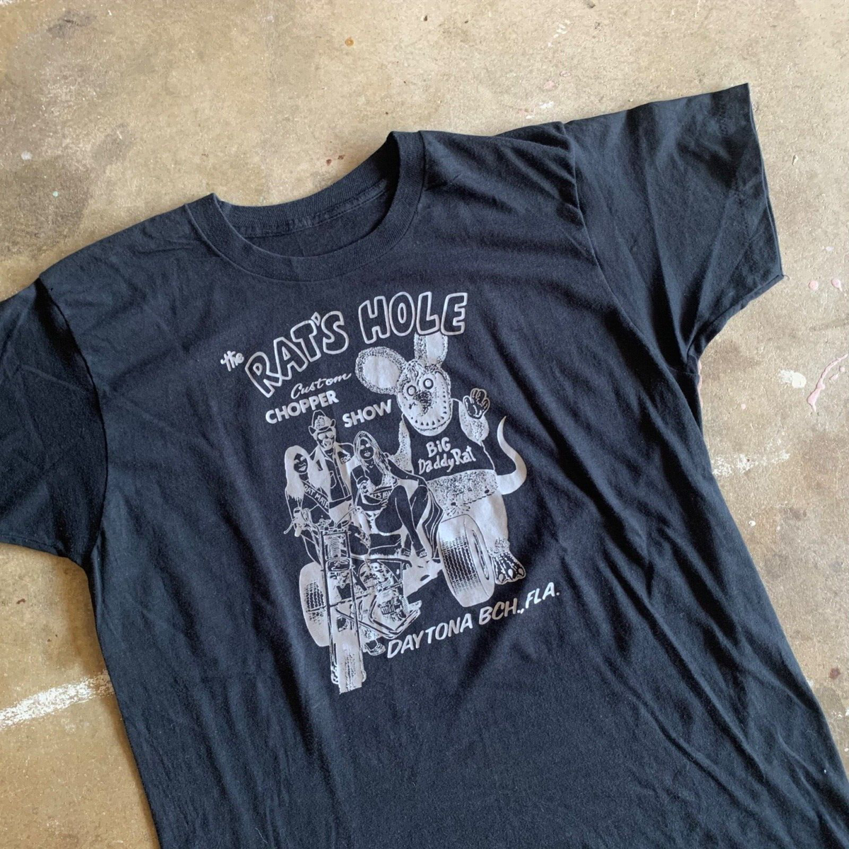 80s VINTAGE RAT'S HOLE BIKER BAR T-SHIRT SZ L ED ROTH RAT