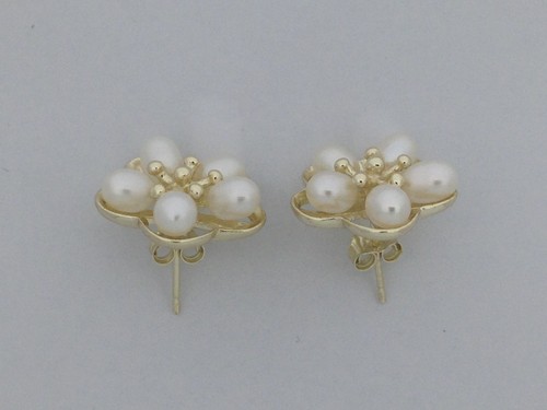 Freshwater Cultured Pearl Earrings 925 Sterling Silver with Yellow Gold Plated - Picture 2 of 4