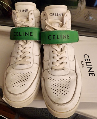 CELINE CT-03 EUC Sz EU 40 Leather White/Green High-Top Sneakers/ AUTHENTIC