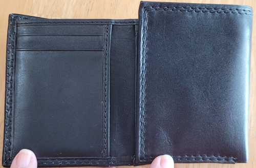 Estuche tipo billetera de cuero negro triple para hombre Dickies genuino buen estado usado - Imagen 5 de 10