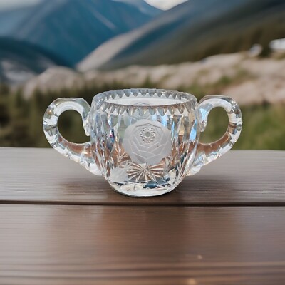 Vintage Decorative Clear Cut Crystal Sugar Bowl With Handles 3  Tall