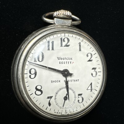 Vintage Westclox Scotty Pocket Watch Silver Tone Wind Up  display picture 1
