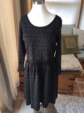 Calvin Klein Black Gray Geometric Sweater Dress Large Excellent