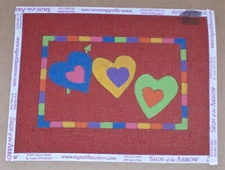 "Colorful Hearts with Arrow and Border" Handpainted Needlepoint Canvas