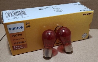 2x Philips 12088CP PR21W Signallampe Birne Rücklicht Bremsleuchte Rot BAW15S