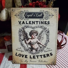 OLD SHABBY VICTORIAN PRIMITIVE VINTAGE STYLE VALENTINE CUPIDS LOVE LETTERS SIGN