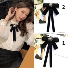Women's Bow Tie Rhinestone Necktie Lace Crystal Black Velvet Cutout Edge Glizer