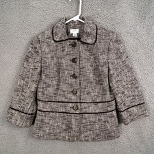 Ann Taylor LOFT Womens Tweed Blazer 4P Petite Brown 3/4 Sleeve Career Jacket
