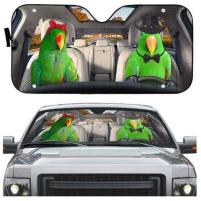 Green Eclectus Parrot Couple Save Our Date Car Windshield Sun Shade